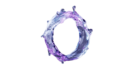 Water Splash Ring with Purple Accents on Transparent Background