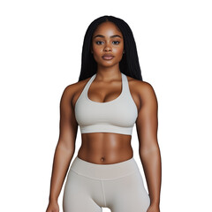 Fototapeta premium Confident young woman in activewear with transparent background showcasing fitness and strength