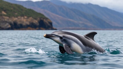 Obraz premium Dusky dolphins in Nuevo Gulf, Valdes Peninsula, Argentina.