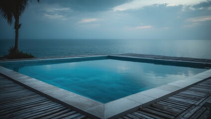 Fototapeta premium Swimming pool surrounded by a deck with ocean view