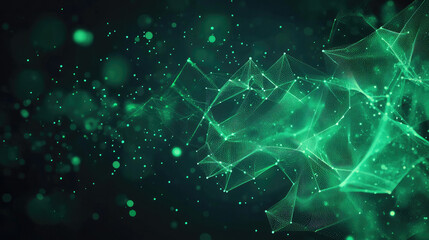Abstract background with green glowing rays and bokeh dots. Big data concept. Vector for banner. Green tech wallpaper.