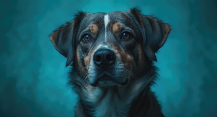 Canine close-up on a teal backdrop