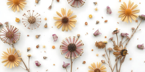 Dried flowers&nbsp; on white background