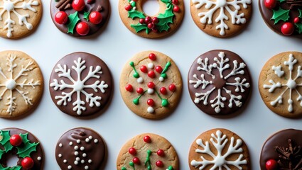 Festive cookies are displayed upright against a light backdrop.