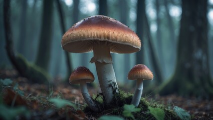 Fototapeta premium Upright image of a mushroom in the forest