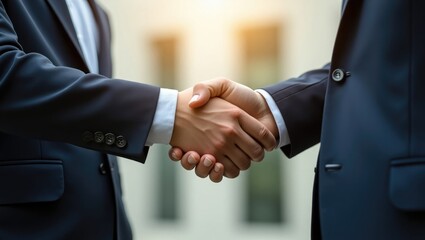 Close-up of two professionals engaging in a handshake outdoors