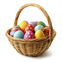 wicker basket filled with colorful Easter eggs