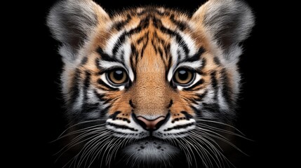 Fototapeta premium Realistic Tiger Face on Black Background for Wildlife Photography
