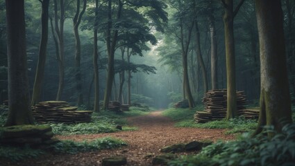 Obraz premium Adventurous Big Eyes journeyed into the enchanting woods, cherishing delightful moments at the insistence of friends! Stunning cartoon-style backdrop, scene, or wallpaper design.