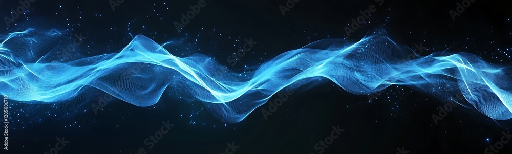 Aufkleber abstract blue wave pattern with glowing light effects on a dark background.