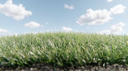 Lush green grass field under a bright sky, perfect for nature backgrounds
