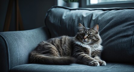 Feline lounging on the sofa