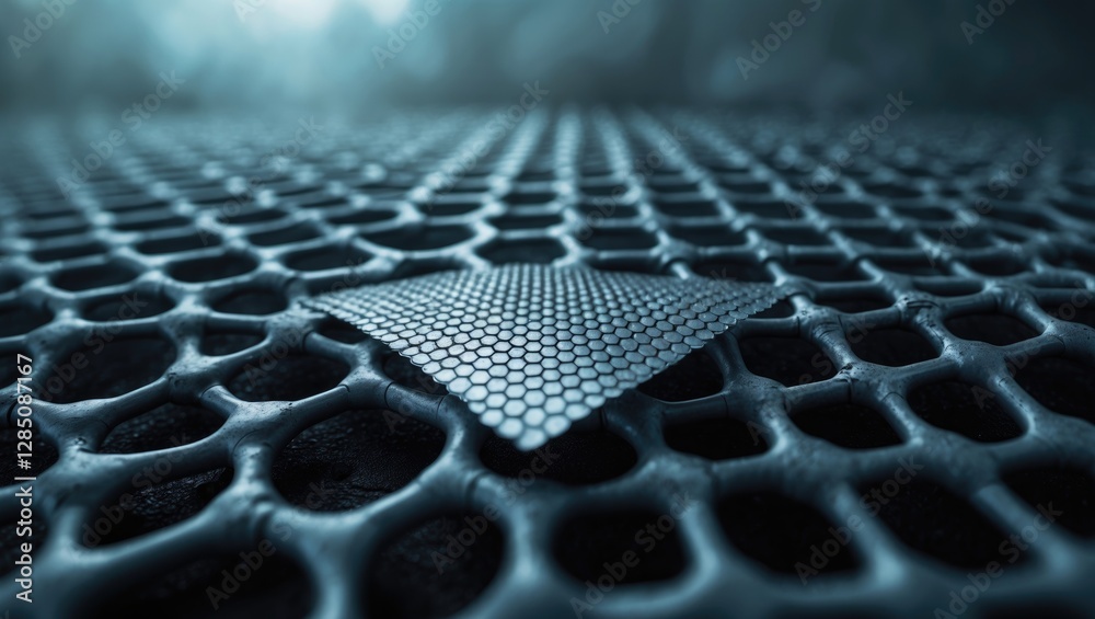 Poster single-layer graphene structure, image. graphene represents a carbon allotrope featuring one atomic 