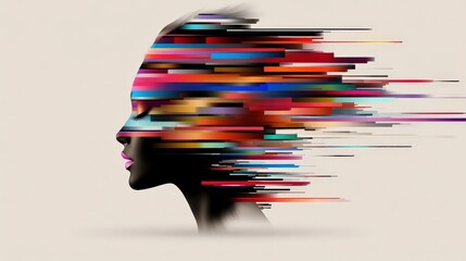 Abstract Female Silhouette with Colorful Motion Blur Effect