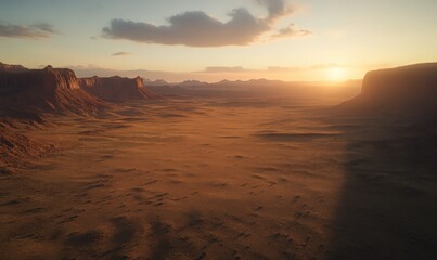 Obraz premium Arid Desert Landscape at Sunset with Reddish Brown Rocks and Canyons