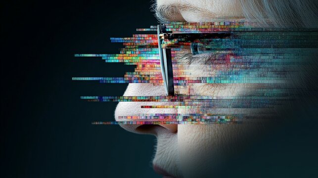 Digital Transformation Concept with Overlay of Data Streams on Face