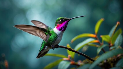 Fototapeta premium A vibrant hummingbird spotted in the cloud forest.