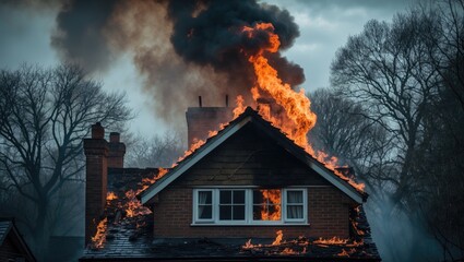 House rooftop ablaze in the UK