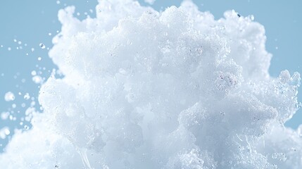 Fototapeta premium Abstract explosion of white foam against light blue background. Possible use science, product display