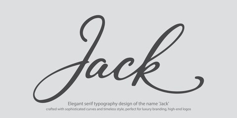 Elegant serif typography design of the name 'Jack,' crafted with sophisticated curves and timeless style, perfect for luxury branding, high-end logos, premium graphic design.