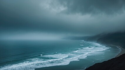 Fototapeta premium Stunning coastal scene beneath a dark, misty sky