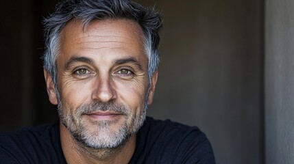 Fototapeta premium Thoughtful man with gray hair and beard in natural light setting