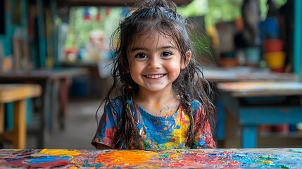 Children express their creativity through art in a school class, their colorful projects a testament to the learning.