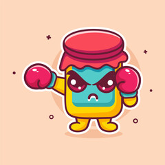 angry jam jar character mascot playing boxing sport isolated cartoon