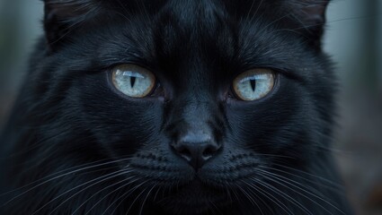 detailed view of a stray black cat's face