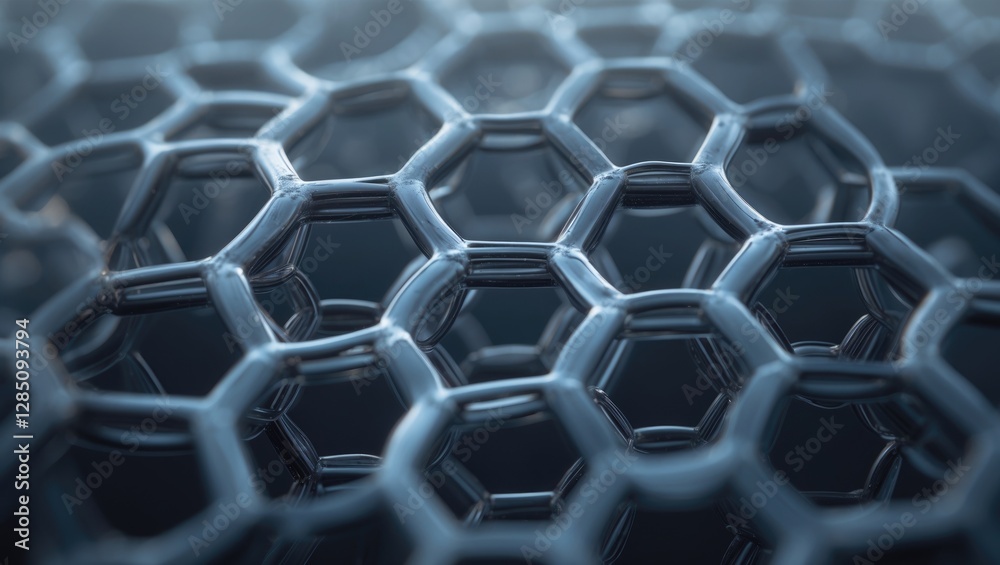 Poster visual representation of carbon nanotube structure, abstract nanotechnology hexagonal pattern, atomi