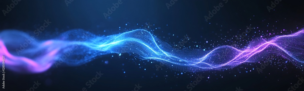Aufkleber abstract colorful wave with glowing particles on a dark background.