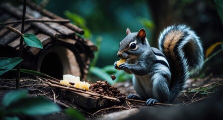 A Squirrel from Guayaquil Feasting at an Eco Lodge in Manabi, Ecuador