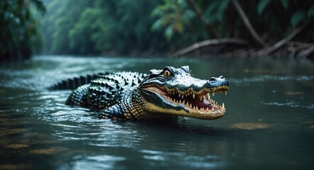 Fototapeta premium crocodile swimming in a river in Costa Rica