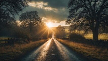 Sunlight illuminating a rural pathway