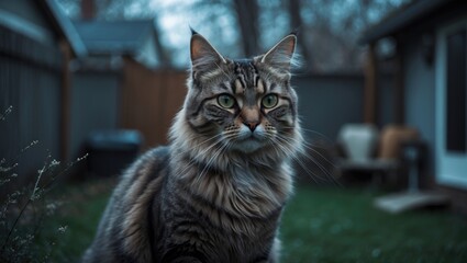 Obraz premium Majestic feline captured in the backyard setting