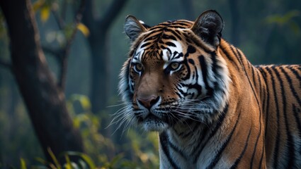 Intimate portrait of a Wild Bengal Tiger (Panthera Tigris Tigris) in Ranthambore National Park, India.