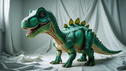 cartoon dinosaur in green hues against a white background
