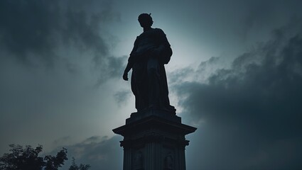 Fototapeta premium Shadowy outline of a monument set against the cloudy sky