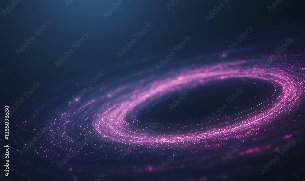 Poster abstract swirling design with vibrant pink particles on a dark background.