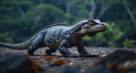 Obraz premium encountering the Komodo dragon, Varanus komodoensis, in the wilds of Komodo National Park