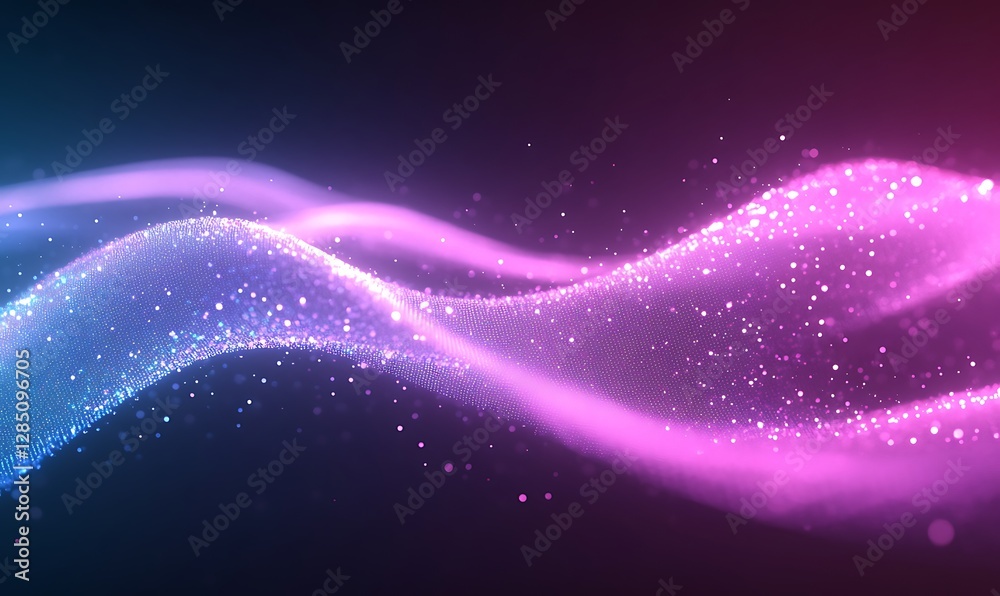 Aufkleber colorful waves of light with sparkling particles on a dark background.