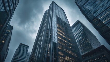 Impressive skyscraper with decorative glass windows in an office setting