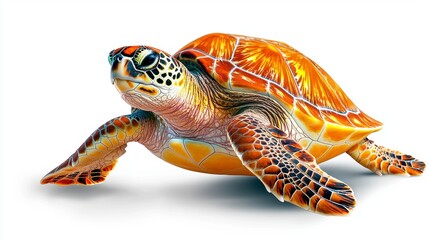 Fototapeta premium Graceful sea turtle swimming in crystal clear ocean underwater photography marine life vibrant colors