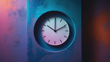 Circular clock symbol. Minimalist image set against a vibrant background.