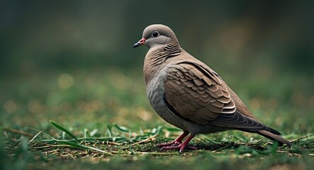 Obraz premium Bar-shouldered dove perched on grass in Jingili, Australia