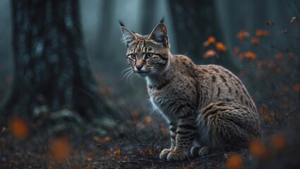 Naklejka premium Wild European cat (Felis silvestris silvestris). Animal in its natural habitat.