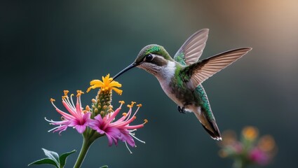 Fototapeta premium Bird sipping nectar from a blossom