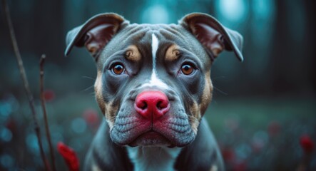 adorable pitbull pup featuring a red snout