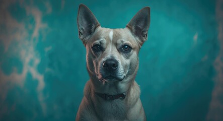 Canine image featuring a turquoise backdrop