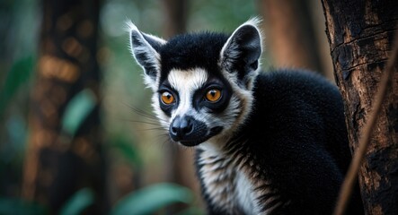 Obraz premium Black lemur male, Eulemur macaco, from Madagascar
